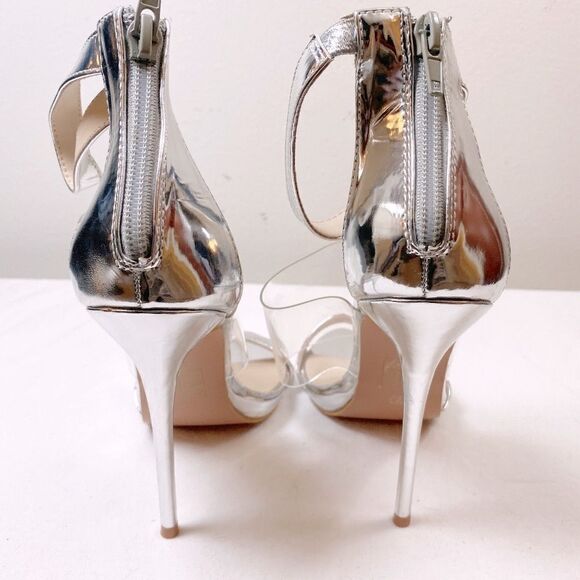 NWOT So Me Victoria Silver Clear Stiletto Heels 7 - Picture 4 of 5